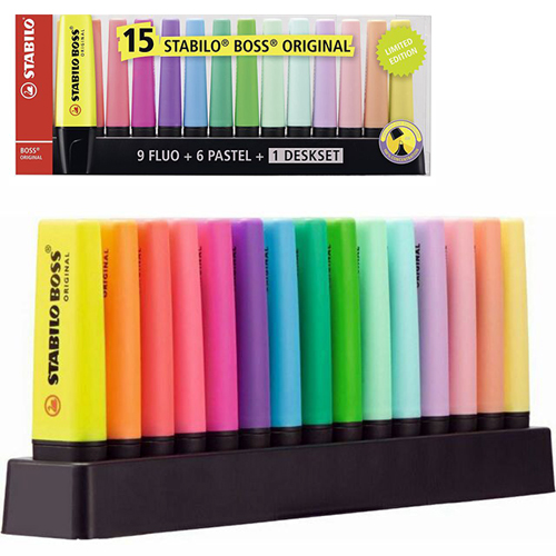 PACK STABILO (15) 9 Colores Surtidos Flúor + 6 Colores Pastel